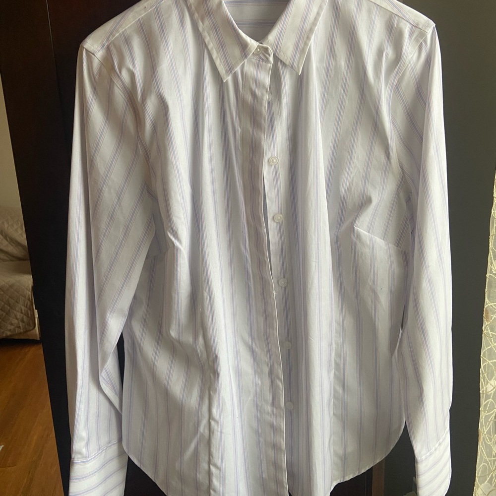 Women’s Size Large Liz Claiborne White and Blue Striped Dress Shirt